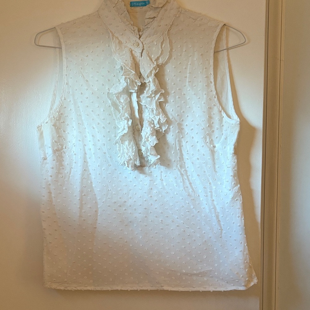 J. McLaughlin Ivory Sleeveless Silk Ruffle Blouse